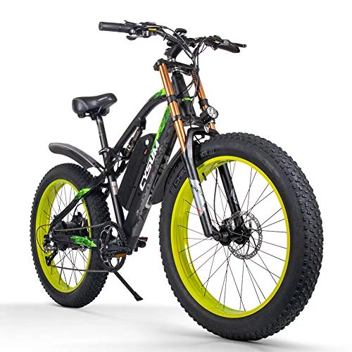 Bicicletas eléctrica : cysum Bicicletas eléctricas para Hombres, Fat Tire Ebikes de 26 Pulgadas Bicicletas Todo Terreno, Bicicleta de montaña para Adultos con 48V 17Ah Batería de Litio extraíble (Black-Green)