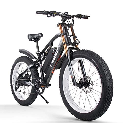 Bicicletas eléctrica : cysum Bicicletas eléctricas para Hombres, Fat Tire Ebikes de 26 Pulgadas Bicicletas Todo Terreno, Bicicleta de montaña para Adultos con 48V 17Ah Batería de Litio extraíble (Black-White)