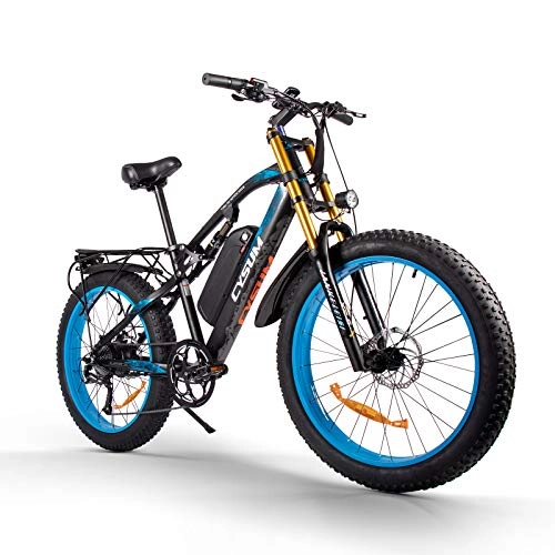 Bicicletas eléctrica : cysum Bicicletas eléctricas para Hombres, Fat Tire Ebikes de 26 Pulgadas Bicicletas Todo Terreno, Bicicleta de montaña para Adultos con 48V 17Ah Batería de Litio extraíble (Blue)
