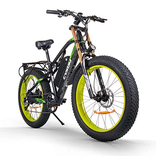 Bicicletas eléctrica : cysum Bicicletas MTB eléctricas para Adultos Bicicleta eléctrica de montaña de 26 Pulgadas 48V 1000W 17Ah Ebike (Negro-Verde-Plus)