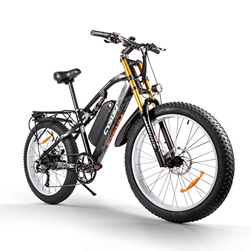 Bicicletas eléctrica : Cysum Fat - Bicicleta eléctrica de 26 pulgadas para hombre, 1000 W, 48 V, 17 Ah, con 9 velocidades Shimano