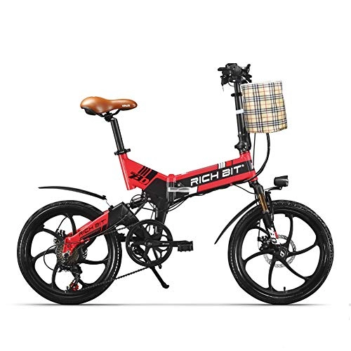 Bicicletas eléctrica : cysum RT-730 Bicicleta eléctrica Plegable 20 Pulgadas Bicicleta eléctrica 48v 8ah batería Oculta (Rojo)