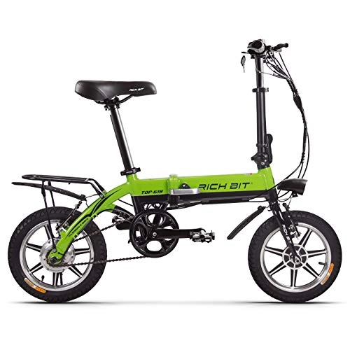 Bicicletas eléctrica : cysumRT-618 Bicicleta eléctrica plegable-2020 Bicicleta eléctrica Plegable Liviana con Ruedas de 14 Pulgadas, suspensión Trasera, Bicicleta Neutra asistida por Pedal, 250W 36V 10.2AH (Verde-Negro)