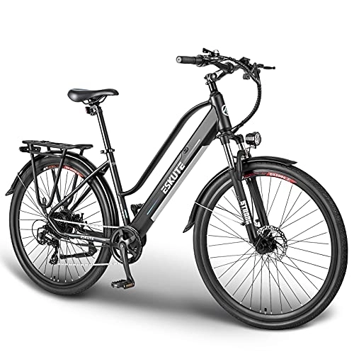 Bicicletas eléctrica : ESKUTE Bicicleta Eléctrica Wayfarer 28'', Bicicleta Electrica Urbana Touring para Adultos Unisex, Bici electrica con Batería de Litio Extraíble 36V 10Ah, Motor 250W