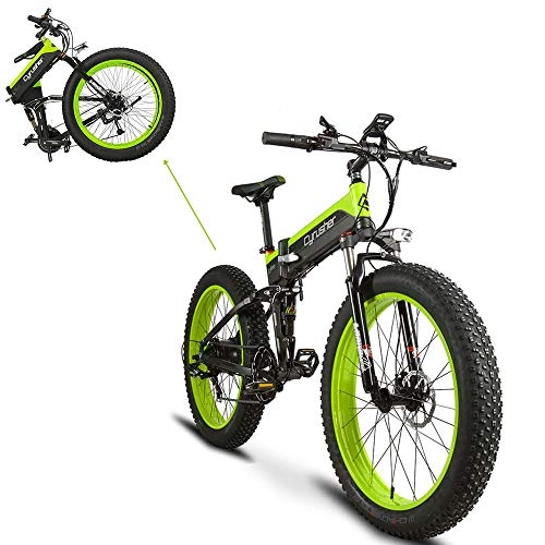 Bicicletas eléctrica : Extrbici Bicicleta Eléctrica Plegable XF690 500w 48v 10A Electrónica Grasa Neumática E Bicicleta Completa Suspensión 7 Velocidades Bicicleta Eléctrica (Verde)
