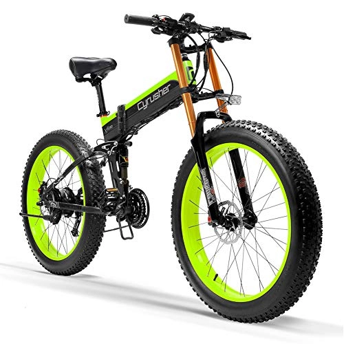 Bicicletas eléctrica : Extrbici Bicicleta Plegable elctrica Fat-Bike Hombres Adultos Off-Road Deportes al Aire Libre 1000W 48V 12.8AH 27S XF690 (Verde Negro)