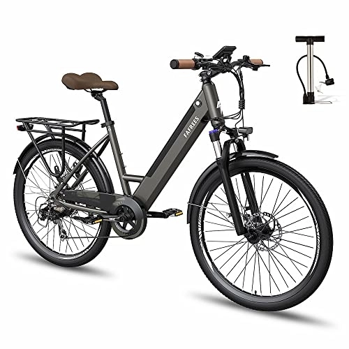Bicicletas eléctrica : Fafrees Bicicleta eléctrica F26 Pro 26 Pulgadas Bicicleta eléctrica Urbana Adulto E-Bike Motor 250W, batería 10Ah, Shimano 7 velocidades, Control de App, Gris