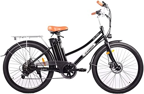 Bicicletas eléctrica : Fafrees Bicicleta eléctrica para hombre de 26 pulgadas, City 36 V 10 Ah, Shimano de 7 velocidades, motor de 350 con LED, batería extraíble para estudiantes de Navidad