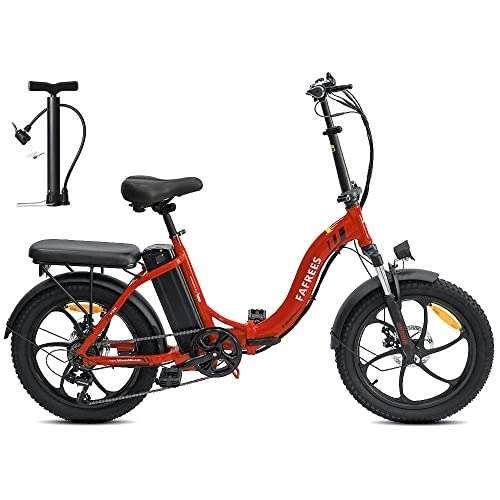 Bicicletas eléctrica : Fafrees F20 Bicicleta eléctrica Plegable, 16Ah batería Bicicleta, 20 Pulgadas 250W Fatbike, Carga maxima150kg, Shimano 7 velocidades, Rojo