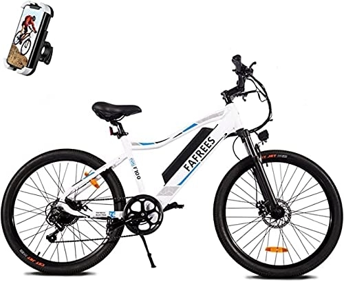 Bicicletas eléctrica : Fafress F100 - Bicicleta de montaña eléctrica con Robot Aspirador de 26 Pulgadas para Hombre y Mujer, con batería de 48 V / 11, 6 A, 7 velocidades Shimano, Blanco