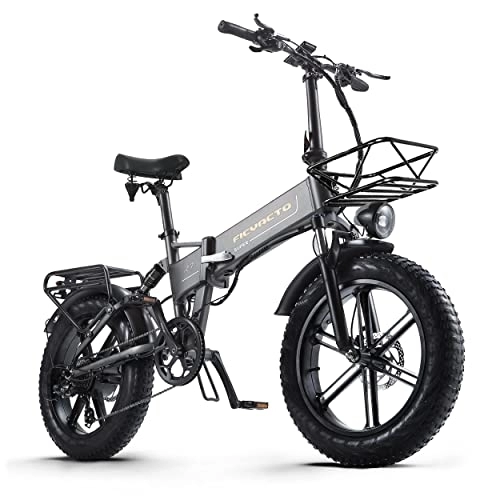 Bicicletas eléctrica : Ficyacto Bicicleta Eléctrica Plegable Urbana EBIKE 20IN Fat Tire, Shimano 8V, Batería Litio 48V 16Ah, Suspensión Completa