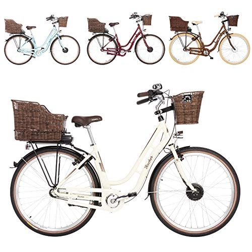 Bicicletas eléctrica : FISCHER Bicicleta eléctrica Retro ER 1804, color beige, 28 pulgadas, RH 48 cm, rueda delantera 25 Nm, batería 36 V