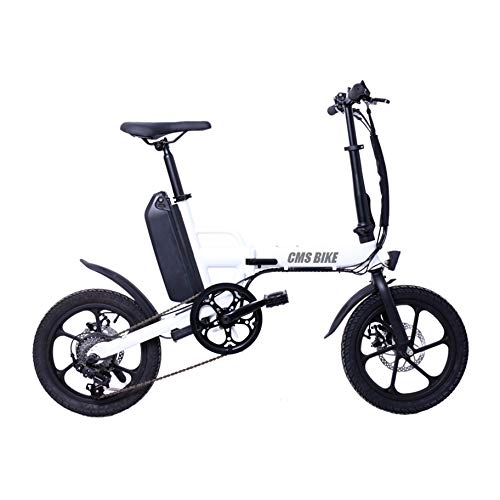 Bicicletas eléctrica : FJNS Bici Elctrica de 16 Pulgadas, Bicicleta elctrica Plegable de 13Ah 250W 25 km / h 80 km Sistema Inteligente Inteligente de Velocidad Variable, Blanco