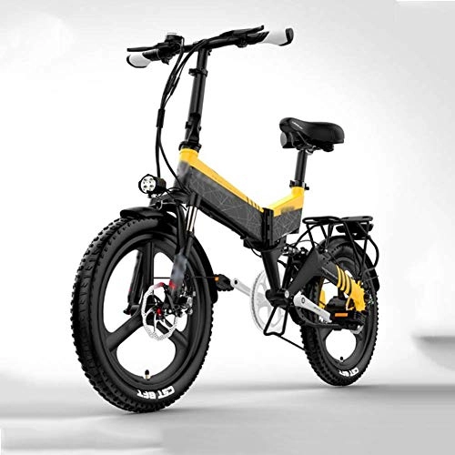 Bicicletas eléctrica : FZYE 20 Pulgadas Bicicleta Eléctrica, Plegable Montaña Bicicletas 48V10.4A Adulto Hombres Mujeres Deportes Aire Libre, Amarillo