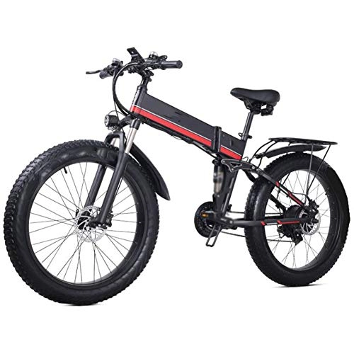 Bicicletas eléctrica : FZYE 26 Pulgada Bicicleta Eléctrica Ciclismo Plegable Bike, 1000W 48V / 12.8Ah Motonieve Bicicleta Montaña Pantalla LED Farosdeportes Aire Libre, Rojo