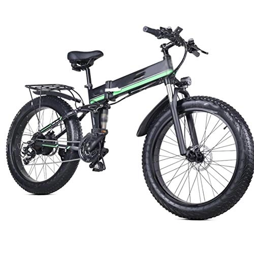 Bicicletas eléctrica : FZYE 26 Pulgada Bicicleta Eléctrica Ciclismo Plegable Bike, 1000W 48V / 12.8Ah Motonieve Bicicleta Montaña Pantalla LED Farosdeportes Aire Libre, Verde