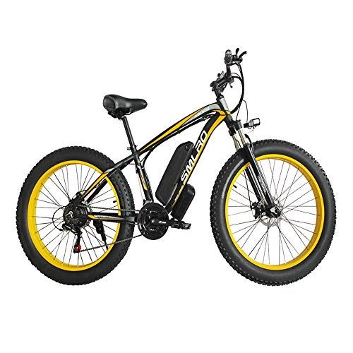 Bicicletas eléctrica : FZYE 26 Pulgada Bicicleta Eléctrica, Neumático Gordo Pantalla LCD 21 velocidades Bicicletas Deportes Aire Libre, Amarillo