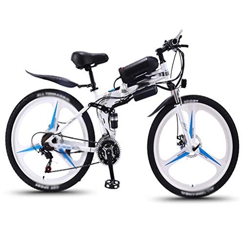 Bicicletas eléctrica : FZYE 26 Pulgada Plegable Bicicleta Eléctrica Bicicletas, Frenos Disco 350W PedalesBicicleta Crucero Deportes Aire Libre, Blanco