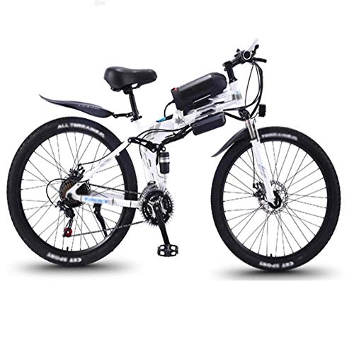 Bicicletas eléctrica : FZYE 26 Pulgada Plegable Bicicleta Eléctrica Bicicletas, Montaña Bicicleta 36V 13A 350W Pedales Crucero Deportes Aire Libre, Blanco