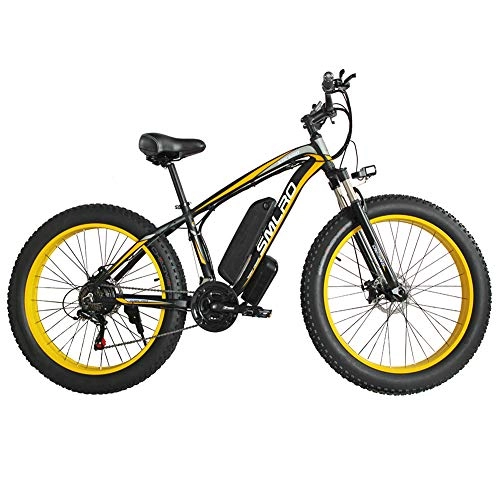Bicicletas eléctrica : FZYE 26 Pulgadas Bicicleta Eléctrica, 48V 1000W Horquilla suspensión aleación Aluminio Bike 21 velocidades Adult Bicicletas Deportes Aire Libre Ciclismo, Amarillo