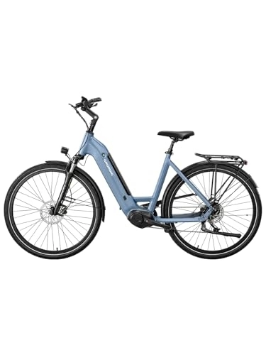 Bicicletas eléctrica : Grundig GCB-1 Bicicleta Eléctrica de 28 Pulgadas, E-Bike para Adultos con BAFANG Motor 250W / 36V 15Ah 80N.m 9 Velocidades, Batería Integrada y Extraíble para Viaje de hasta 120KM, 25km / h (Azul)