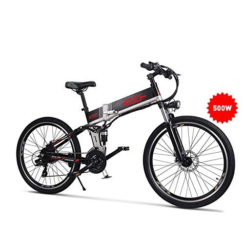 Bicicletas eléctrica : GUNAI Bicicleta de Montaa Elctrica Plegable 26 Pulgadas Bicicleta 21 Speed con Freno de Disco y Suspensin Delantera y Trasera