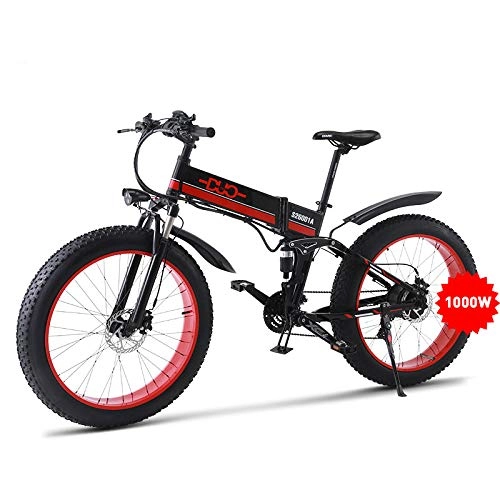 Bicicletas eléctrica : GUNAI Bicicleta Elctrica Potente de 1000W 26 '' 4.0 Bicicleta Plegable Elctrica Ebike Snow MTB con Batera Extrable