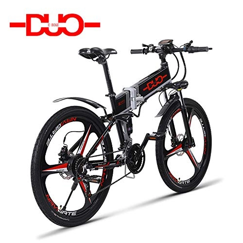 Bicicletas eléctrica : GUNAI Bicicleta Eléctrica Plegable Bicicleta de Montaña de 21 Pulgadas, Sistema de Transmisión de 21 Velocidades, Batería de Litio Desmontable 350W 48V
