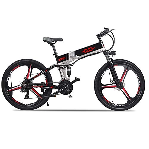 Bicicletas eléctrica : GUNAI Bicicleta Eléctrica Plegable Bicicleta de Montaña de 21 Pulgadas, Sistema de Transmisión de 21 Velocidades, Batería de Litio Desmontable 350W 48V