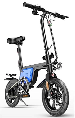 Bicicletas eléctrica : GUOJIN Bicicleta Electrica 350W Motor Bicicleta Plegable 25 Km / H, Bici Electricas Adulto con Ruedas De 12", Batera 36V 10.4Ah, Asiento Ajustable, para Viajeros, Azul