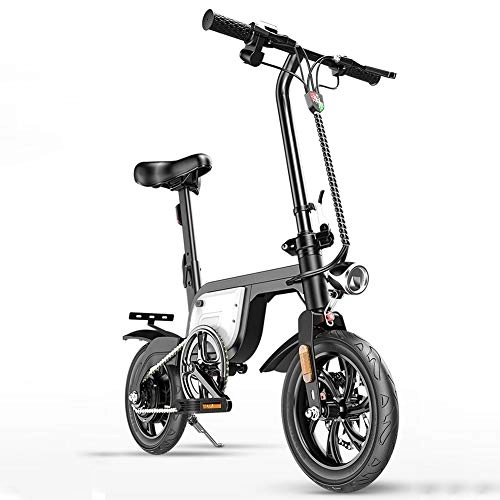 Bicicletas eléctrica : GUOJIN Bicicleta Electrica 350W Motor Bicicleta Plegable 25 Km / H, Bici Electricas Adulto con Ruedas De 12", Batería 36V 10.4Ah, Asiento Ajustable, para Viajeros, Blanco