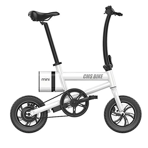 Bicicletas eléctrica : GUOJIN Bicicleta Electrica Plegables 250W Motor Bicicleta Plegable 25 Km / H, Bici Electricas Adulto con Ruedas De 12", Batera 36V 6.0Ah, Asiento Ajustable, Blanco