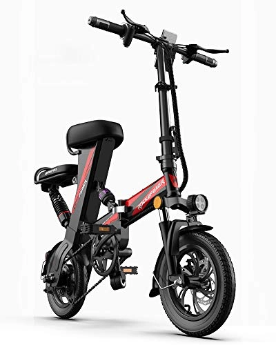 Bicicletas eléctrica : GUOJIN Bicicleta Electrica Plegables 250W Motor Bicicleta Plegable 25 Km / H, con Ruedas De 12", Batería 48V 15Ah, para Adultos Y Viajeros Bici Electricas, Negro