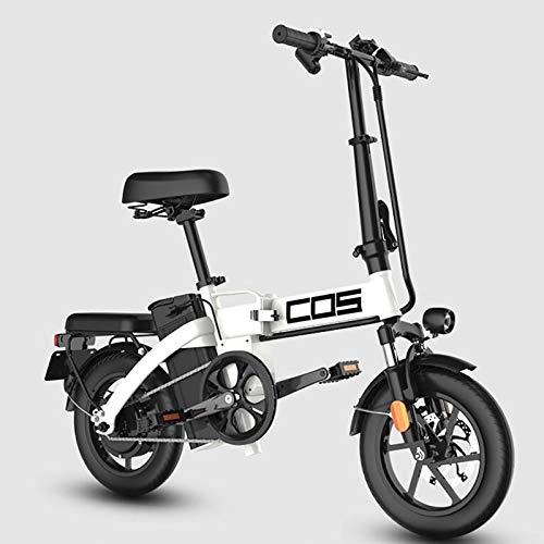 Bicicletas eléctrica : GUOJIN Bicicleta Electrica Plegables, 350W Motor Bicicleta Plegable 25 Km / H, Bici Electricas Adulto con Ruedas De 14", Batería 48V 9.6Ah, 3 Modos De Conducción, Blanco