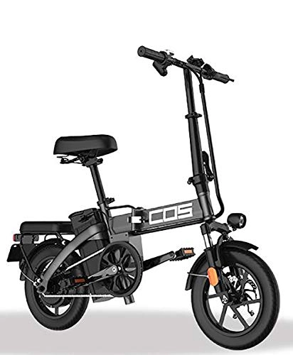 Bicicletas eléctrica : GUOJIN Bicicleta Electrica Plegables, 350W Motor Bicicleta Plegable 25 Km / H, Bici Electricas Adulto con Ruedas De 14", Batería 48V 9.6Ah, 3 Modos De Conducción, Negro