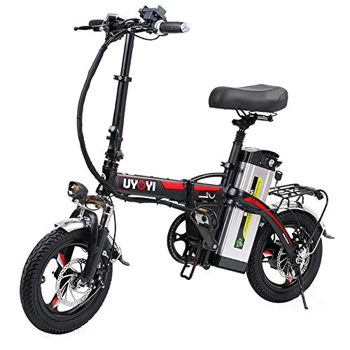 Bicicletas eléctrica : GUOJIN Bicicleta Electrica Plegables, 400W Motor Bicicleta Plegable 25 Km / H, Bici Electricas Adulto con Ruedas De 14", Batería 48V 8Ah 3 Modos De Conducción, Negro