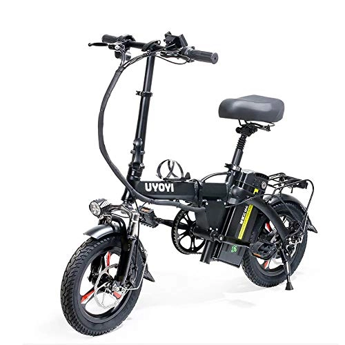 Bicicletas eléctrica : GUOJIN Bicicleta Electrica Plegables, 400W Motor Bicicleta Plegable 30 km / h, Bici Electricas Adulto con Ruedas de 14", Batería 48V 13Ah, Asiento Ajustable Frenos de Disco