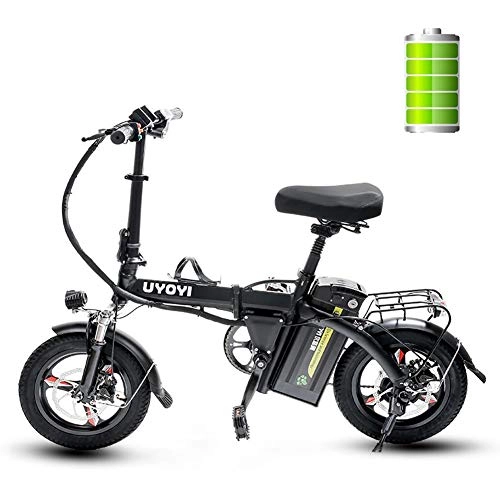Bicicletas eléctrica : GUOJIN Bicicleta Electrica Plegables, 400W Motor Bicicleta Plegable 30 km / h, Bici Electricas Adulto con Ruedas de 14", Batería de Litio 48V 13Ah, Frenos de Disco 3 Modos