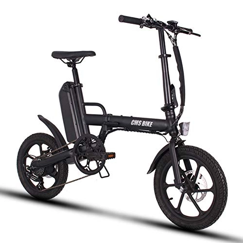 Bicicletas eléctrica : GUOJIN Bicicleta Eléctrica Neumáticos De 16 Pulgadas Bicicleta Eléctrica Plegable Motor De 250 Vatios 6 Velocidades Bicicleta Eléctrica De Cambio para Adultos Desplazamiento Urbano, Negro