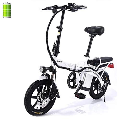 Bicicletas eléctrica : GUOJIN Bicicleta Eléctrica Plegable, Bicicleta De Aleación de Aluminio De 350 W, Bicicleta Eléctrica 48V 12AH Batería Neumáticos de 14 Pulgadas 3 Modos De Conducción, Blanco