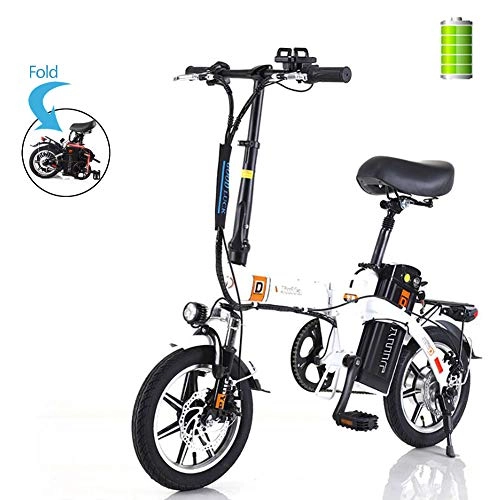 Bicicletas eléctrica : GUOJIN Bicicleta eléctrica Plegable de montaña, Bicicleta de aleación de Aluminio de 240 W, batería extraíble de Iones de Litio de 48V / 15Ah, Rango de 50-80 Km, hasta 25 Km / h, Blanco