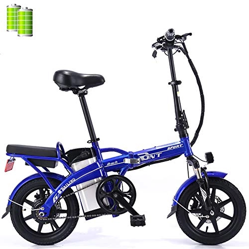 Bicicletas eléctrica : GUOJIN Bicicleta Eléctrica Plegable E-Bike con Motor De 350W Velocidad Máxima 25KM / H Bicicleta Eléctrica 22AH Batería Neumáticos De 14 Pulgadas 3 Modos De Conducción, Azul