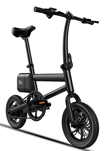 Bicicletas eléctrica : GUOJIN Bicicleta Eléctrica Plegable E-Bike De hasta 25 Km / H con Motor De 250 W Rueda De 12 Pulgadas Bicicleta Eléctrica para Adultos Y Viajeros - Negro