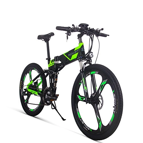Bicicletas eléctrica : GUOWEI Rich bit RT-860 36V 12.8AH 250W Bicicleta Plegable eléctrica Bicicleta de Ciudad de suspensión Completa (Black-Green)