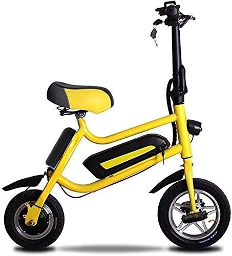 Bicicletas eléctrica : GYL Bicicleta eléctrica Batería Coche Bicicleta plegable Portátil Adulto 12 Pulgadas 36V Batería Coche con 10.4Ah Batería de litio Marco de acero al carbono, 250W Capacidad de carga, Amarillo, 30 kilom