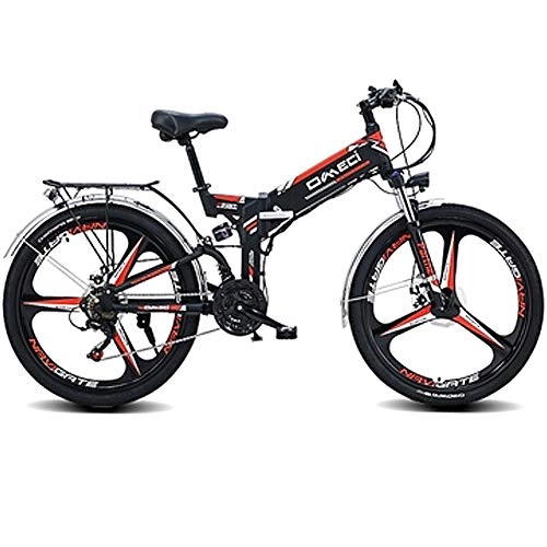 Bicicletas eléctrica : HAOYF Bicicleta Eléctrica para Adultos, Bicicleta Eléctrica Plegable con Motor De 300 W Batería De Litio Extraíble De 48 V 10AH, Bicicleta De Montaña Eléctrica De 21 Velocidades, Negro, One Piece Wheel
