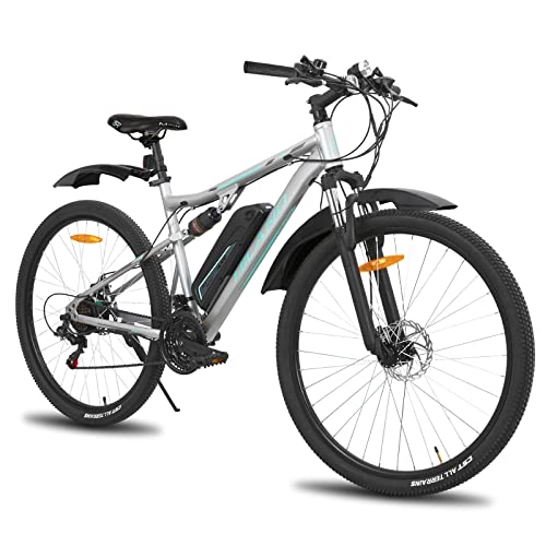 Bicicletas eléctrica : HILAND 27.5 Pulgadas Bicicleta Eléctrica, Bicicleta De Montaña Eléctrica para Mujeres y Hombres, Bicicleta Eléctrica De Suspensión Completa con Motor De 250 Vatios y Batería De Litio De 36V 10.4Ah