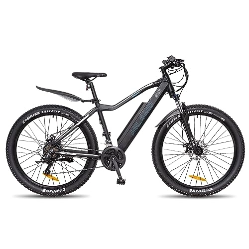 Bicicletas eléctrica : HILAND Bicicleta eléctrica de 27, 5 Pulgadas Fat Tire E-MTB Bicicleta de montaña eléctrica Shimano 21 Marchas y Motor de Rueda Trasera para Hombre y Mujer 25 km / h Negro