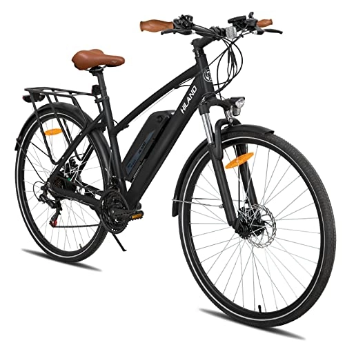 Bicicletas eléctrica : Hiland Bicicleta Eléctrica de Ciudad 28 Pulgadas con Cambio Shimano 7 Velocidades para Hombre y Mujer Bici Eléctrica Motor 250 W Batería de Litio 36 V 10, 4 Ah 25 km / h Bicicleta de Trekking Negro