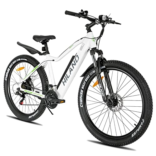 Bicicletas eléctrica : HILAND Bicicleta eléctrica de montaña eléctrica de 26 / 27, 5 Pulgadas, de 21 Marchas Shimano, Motor Trasero de 250 W, con batería de Litio de 10, 4 Ah, Horquilla de suspensión y Juego de iluminación